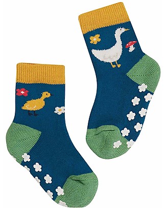 Frugi Grippy Socks Pack of 2 -Fjord Green/Geese - Organic Cotton Socks