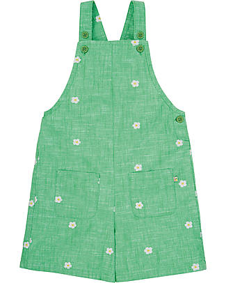 Frugi Hazel Short Dungarees - Green / Daisy - Chambray Organic Cotton Dungarees