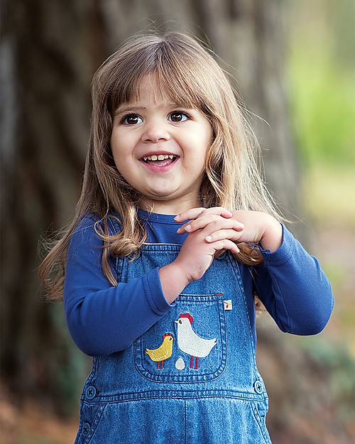 Frugi Hopscotch Dungaree, Chambray/Chickens - Organic Cotton Dungarees