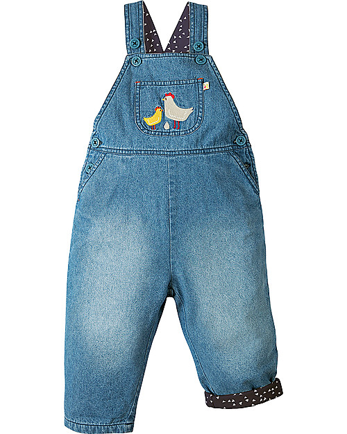 Frugi Hopscotch Dungaree, Chambray/Chickens - Organic Cotton Dungarees