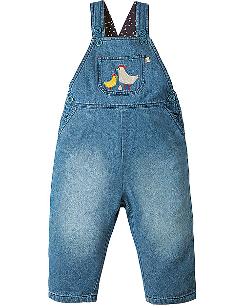Frugi Hopscotch Dungaree, Chambray/Chickens - Organic Cotton Dungarees