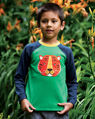 Frugi Jake Applique Top - Glen Green/Tiger - Organic Cotton Long Sleeves Tops
