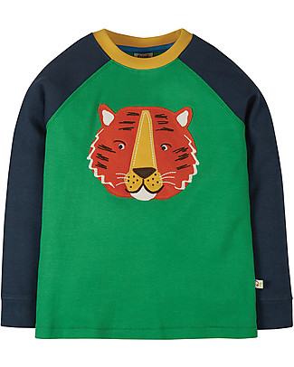 Frugi Jake Applique Top - Glen Green/Tiger - Organic Cotton Long Sleeves Tops