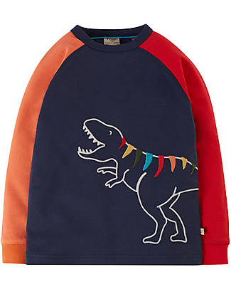 Frugi Jake Applique Top - Indigo & Rainbow Dino - A day in the City - Organic Cotton Long Sleeves Tops