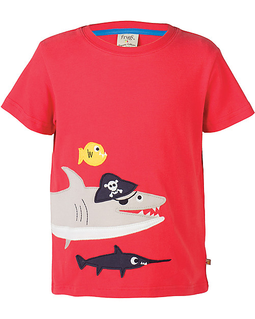 Frugi James Applique T-shirt - Tomato/Shark - 100% organic cotton T-shirts