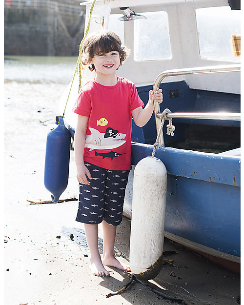 Frugi James Applique T-shirt - Tomato/Shark - 100% organic cotton T-shirts
