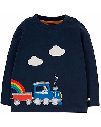 Frugi Joe Applique Sweatshirt - Indigo/Train - Organic Cotton Long Sleeves Tops