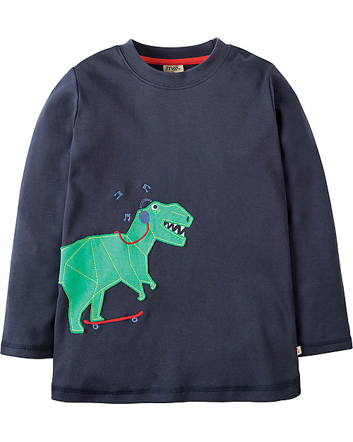 Frugi Joe Applique Top, Navy/Dino - 100% organic cotton Long Sleeves Tops