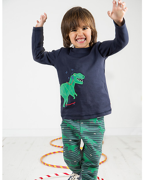 Frugi Joe Applique Top, Navy/Dino - 100% organic cotton Long Sleeves Tops
