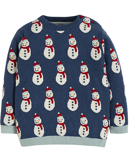 Frugi Jolly Knitted Jumper, Space Blue/Snowmen - Organic Cotton Jumpers