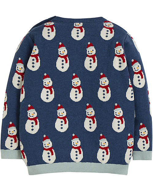 Frugi Jolly Knitted Jumper, Space Blue/Snowmen - Organic Cotton Jumpers