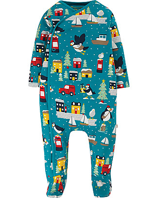 Frugi Kim Kimono Babygrow Puffin Post - 100% Organic Cotton Babygrows
