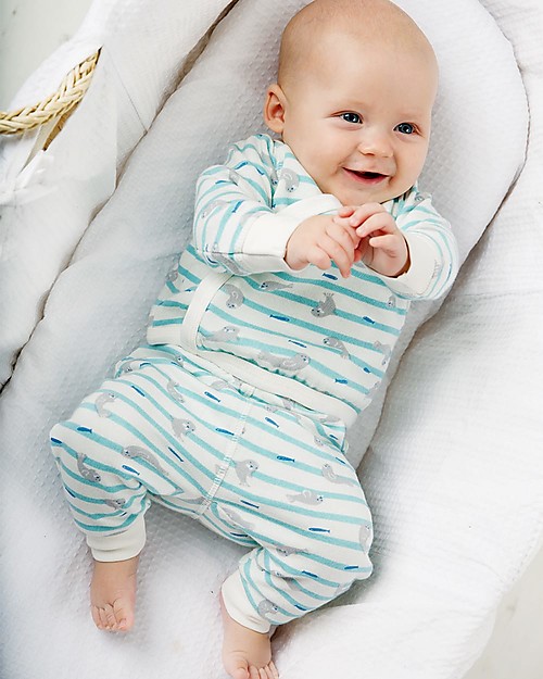 Frugi Kynance Kimono Outfit, 2 Pieces - Seal Stripe - 100% Organic cotton Sets And Co-Ords