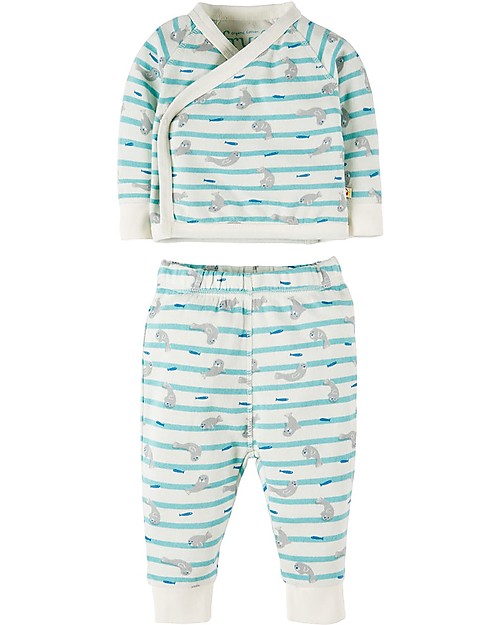 Frugi Kynance Kimono Outfit, 2 Pieces - Seal Stripe - 100% Organic cotton Sets And Co-Ords