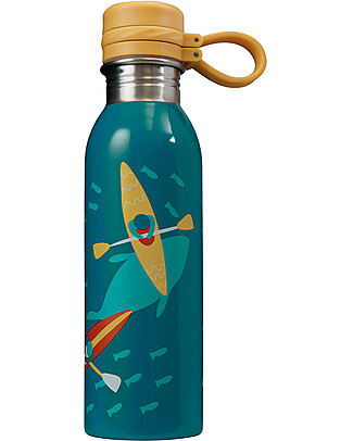 Frugi Large Splish Splash Steel Bottle - Teal/Kayak - 700 ml Metal Bottles