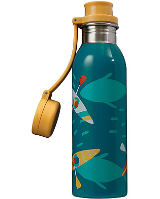 Frugi Large Splish Splash Steel Bottle - Teal/Kayak - 700 ml Metal Bottles