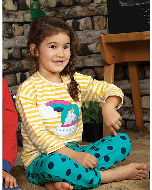 Frugi Leonie PJs, Bumble Bee Stripe/Unicorn Pyjamas