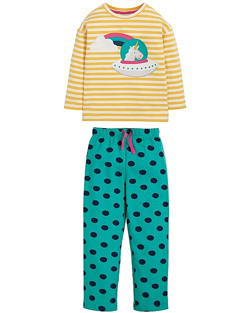Frugi Leonie PJs, Bumble Bee Stripe/Unicorn Pyjamas