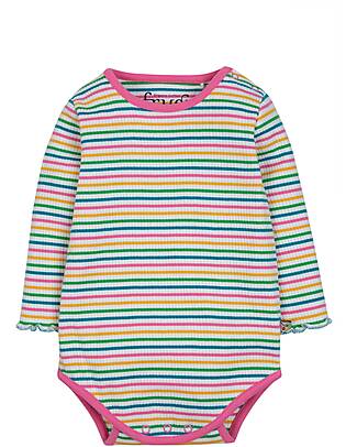 Frugi Lettuce Rib Body - Multi Stripe Breton - Pollinators - Organic Cotton Long Sleeves Bodies