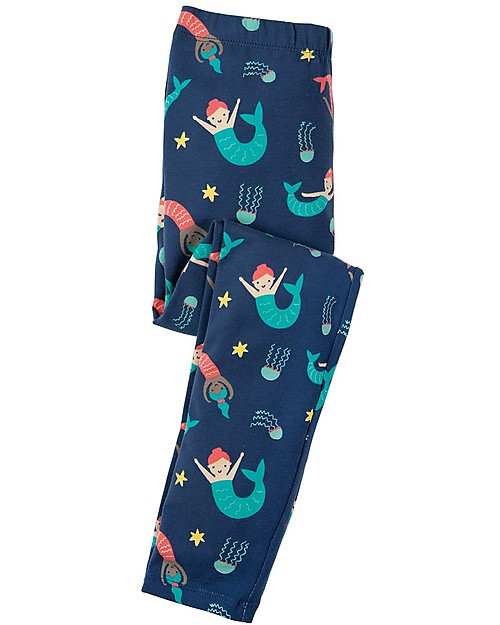 Frugi Libby Printed Leggings, Marine Blue Mermaid Magic - Elasticated organic cotton Leggings