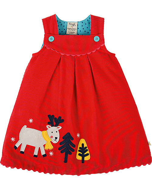 Frugi Lily Cord Dress, Tomato/Reindeer - 100% organic cotton Dresses_