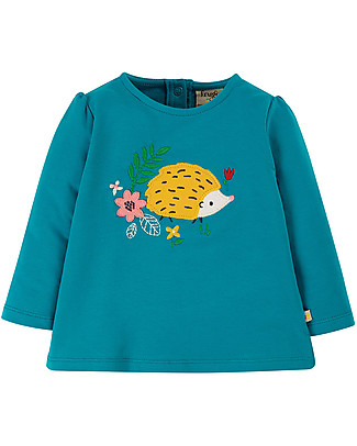 Frugi Little Alana Applique Top - Tobemory Teal/Hedgehog - Organic Cotton Long Sleeves Tops