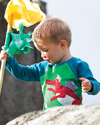 Frugi Little Albert Applique Top - Glen Green/Dragon - Organic Cotton Long Sleeves Tops