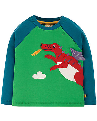 Frugi Little Albert Applique Top - Glen Green/Dragon - Organic Cotton Long Sleeves Tops
