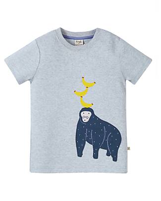 Frugi Little Carsen Appliqué T-Shirt - Grey Marl/Gorilla - Organic Cotton T-shirts