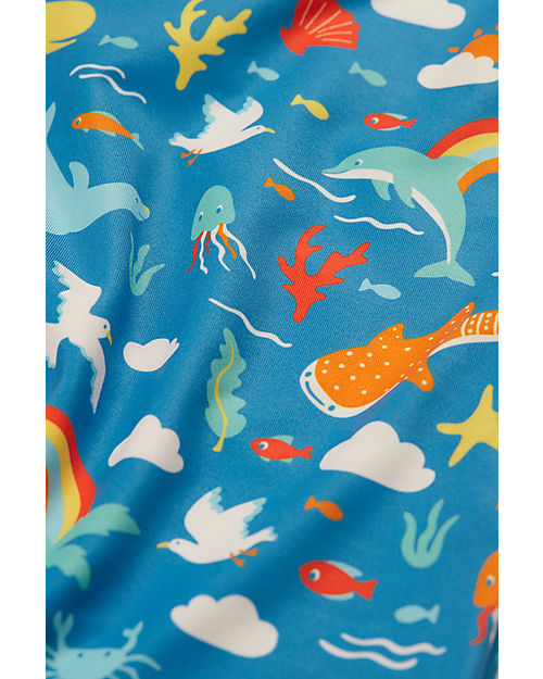 Frugi Little Coral Swimsuit - Fishing for Rainbows - Blue/Rainbows and Sea Creatures - Eco-Friendly Swimsuits