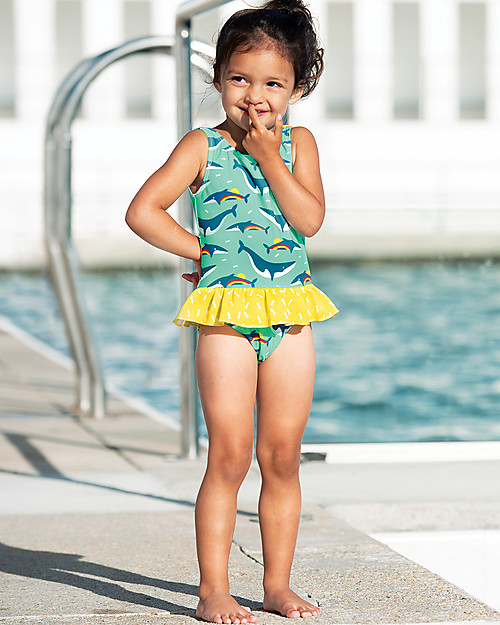 Frugi Little Coral Swimsuit - Rainbow Whales - UPF 50+ Swimsuits