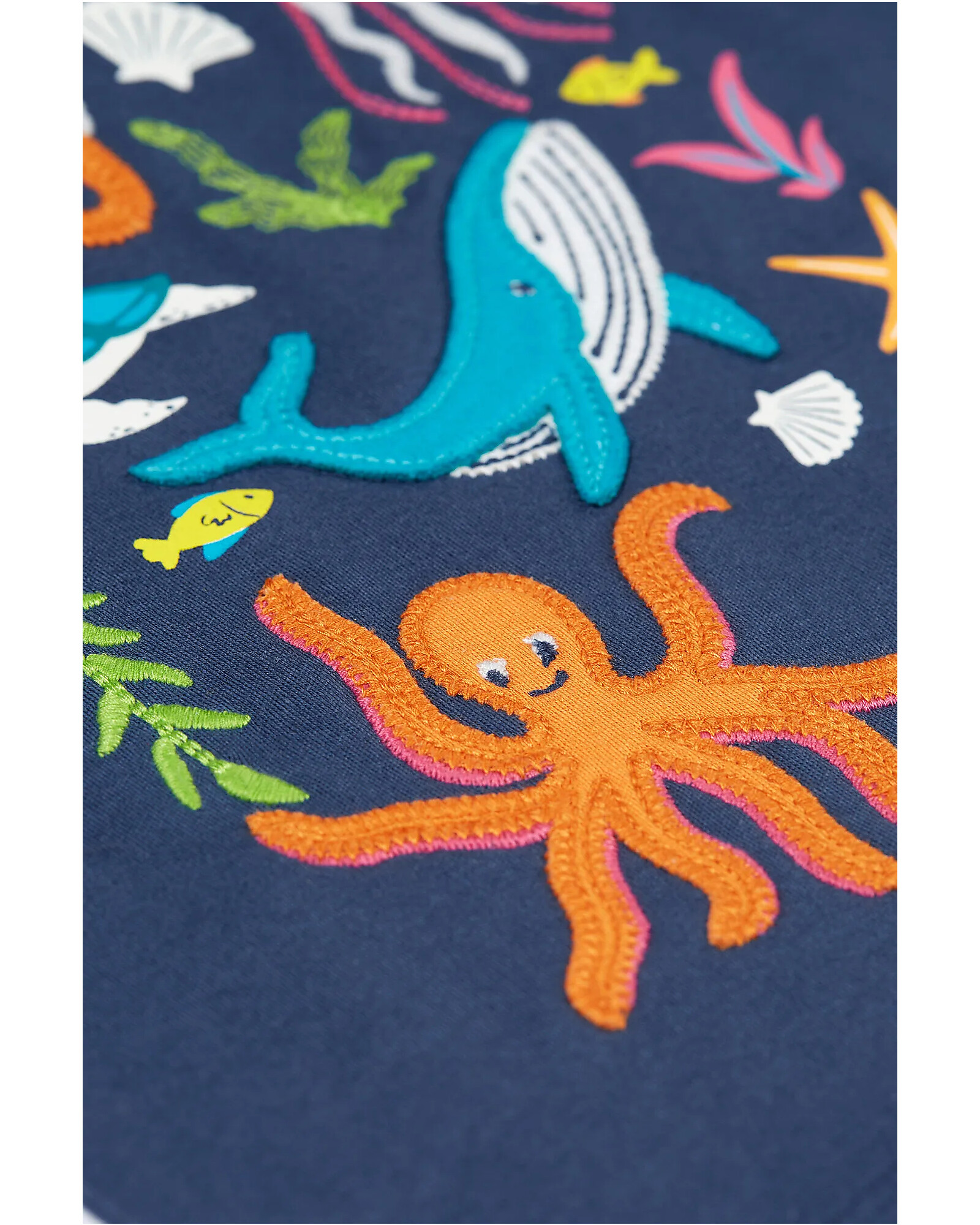 Frugi Little Creature Appliqué T-Shirt Navy Blue/Underwater