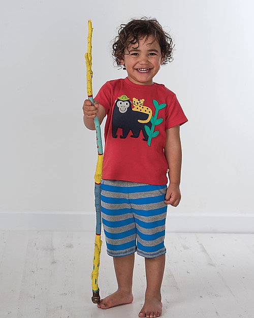 Frugi Little Creature Applique T-shirt, Tomato/Monkey - 100% organic cotton T-shirts