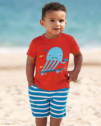Frugi Little Creature Applique Top - Koi Red/Jellyfish - 100% organic cotton T-Shirts And Vests