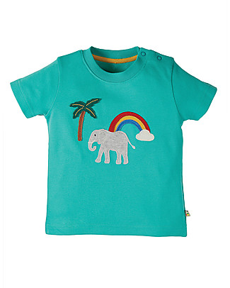 Frugi Little Creature Applique Top - Pacific Aqua/ Elephant - Organic Cotton T-shirts