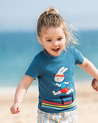 Frugi Little Creature Applique Top - Steely Blue/Bunny - 100% organic cotton T-Shirts And Vests