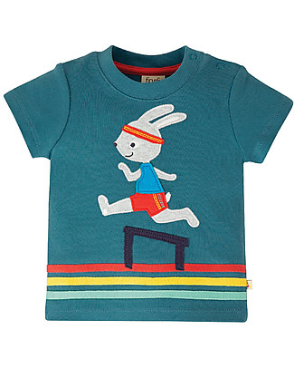 Frugi Little Creature Applique Top - Steely Blue/Bunny - 100% organic cotton T-Shirts And Vests
