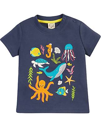 Frugi Little Creature Appliqué T-Shirt - Navy Blue/Underwater - Organic Cotton T-shirts