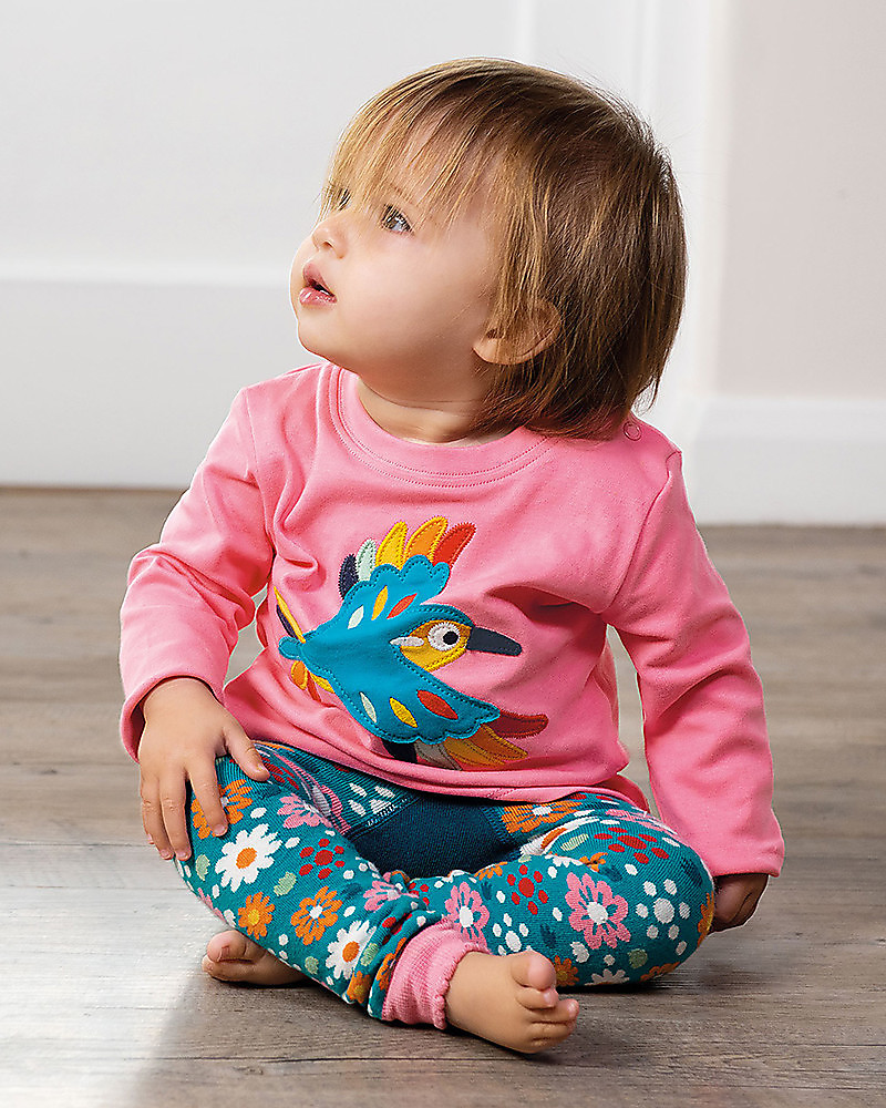 Frugi Little Discovery Applique Top - Guava Pink/Bird - Organic