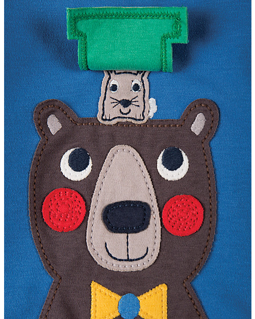 Frugi Little Discovery Applique Top, Sail Blue/Bear - 100% organic cotton T-shirts