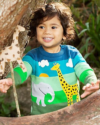 Frugi Little Finn Jumper - Green Rainbow/Zoo Jumpers