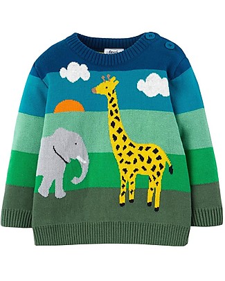 Frugi Little Finn Jumper - Green Rainbow/Zoo Jumpers