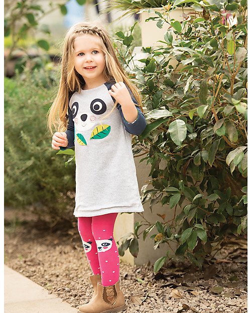 Frugi Little Fun Knee Tights, Flamingo Spot/Panda - Organic cotton Tights