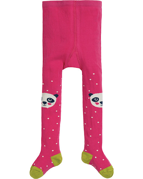 Frugi Little Fun Knee Tights, Flamingo Spot/Panda - Organic cotton Tights
