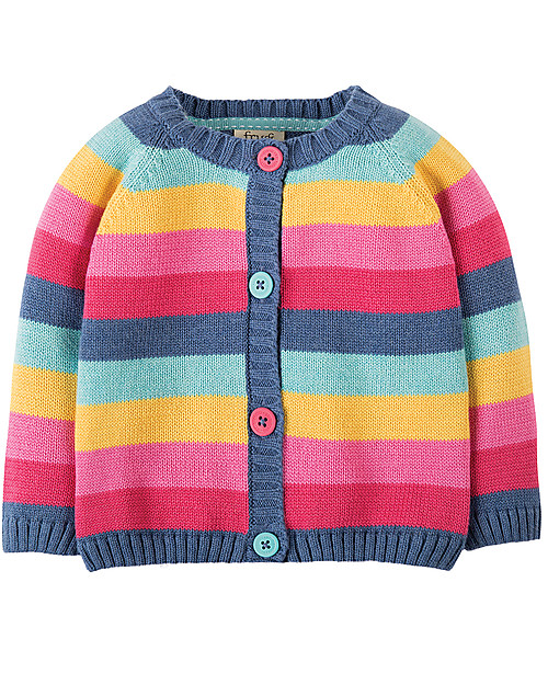 Frugi Little Happy Day Cardigan, Pink Rainbow Stripe - 100% organic cotton Cardigans