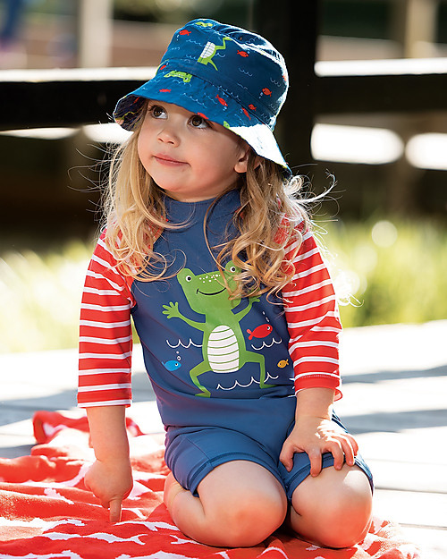 Frugi Little Harbour Swim Hat - Ribbit River - Made with recycled plastic bottles! Sunhats