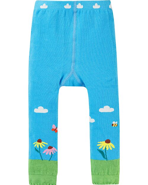 Frugi Little Knitted Leggings - Beluga Blue/Bee - Organic Cotton Leggings
