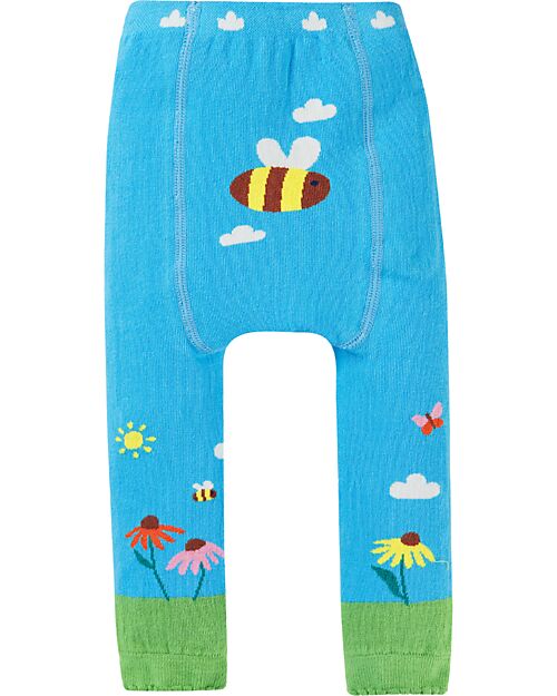 Frugi Little Knitted Leggings - Beluga Blue/Bee - Organic Cotton Leggings