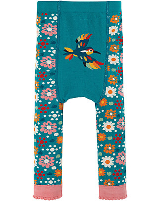 Frugi Little Knitted Leggings - Loch Blue/Flowers - Organic Cotton Leggings