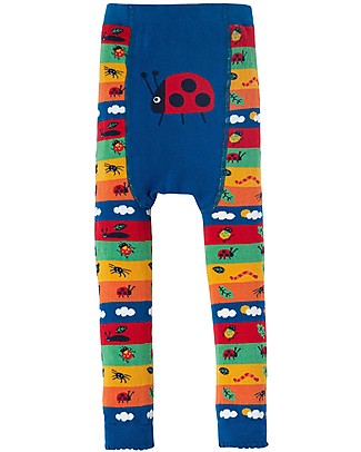 Frugi Little Knitted Leggings - Rainbow Stripe/Ladybird - Organic Cotton Leggings
